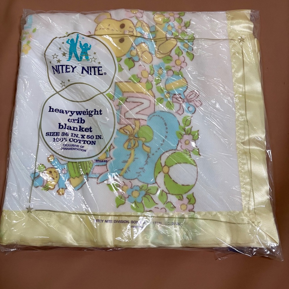 Vintage Nitey Nite Heavyweight Crib Blanket 100% Cotton 36x50 NEW Satin trim